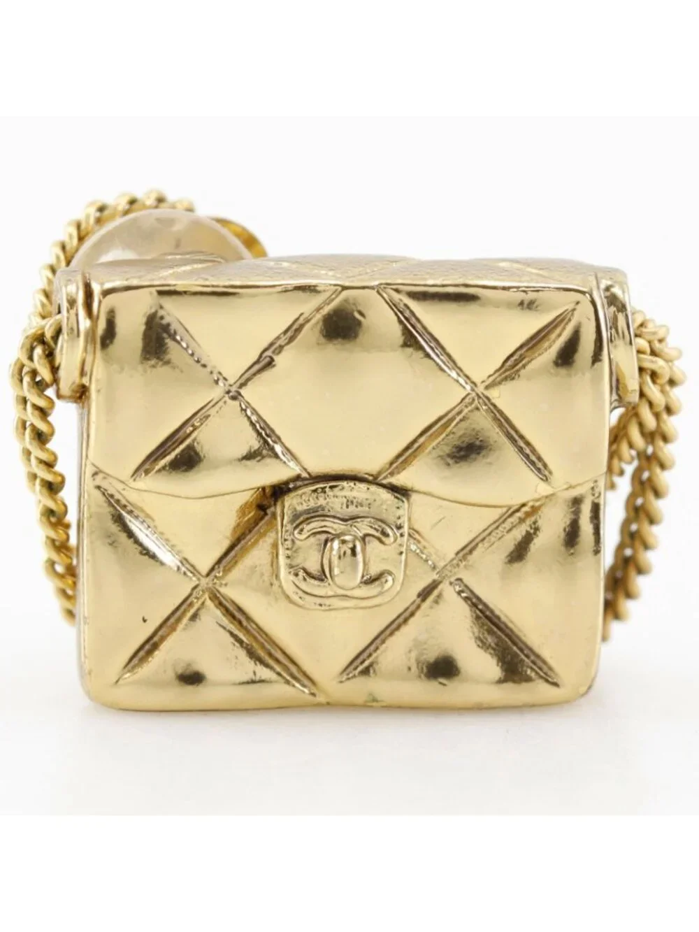 Chanel Quilted Bag Motif Gold Plated Earrings